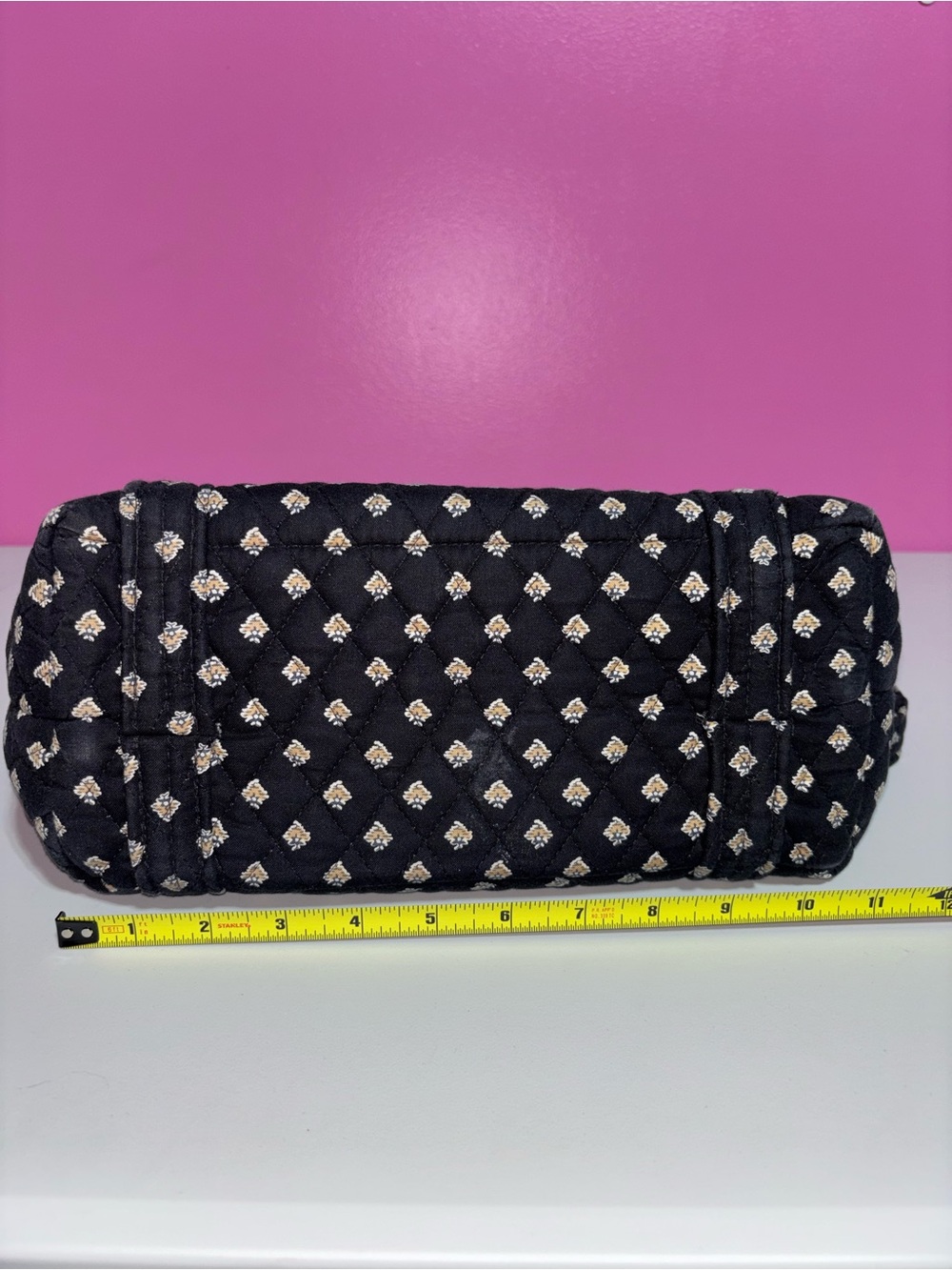 Vera Bradley Black Quilted Floral Tote Shoulder Bag Zip Top Cotton - Picture 6 of 11